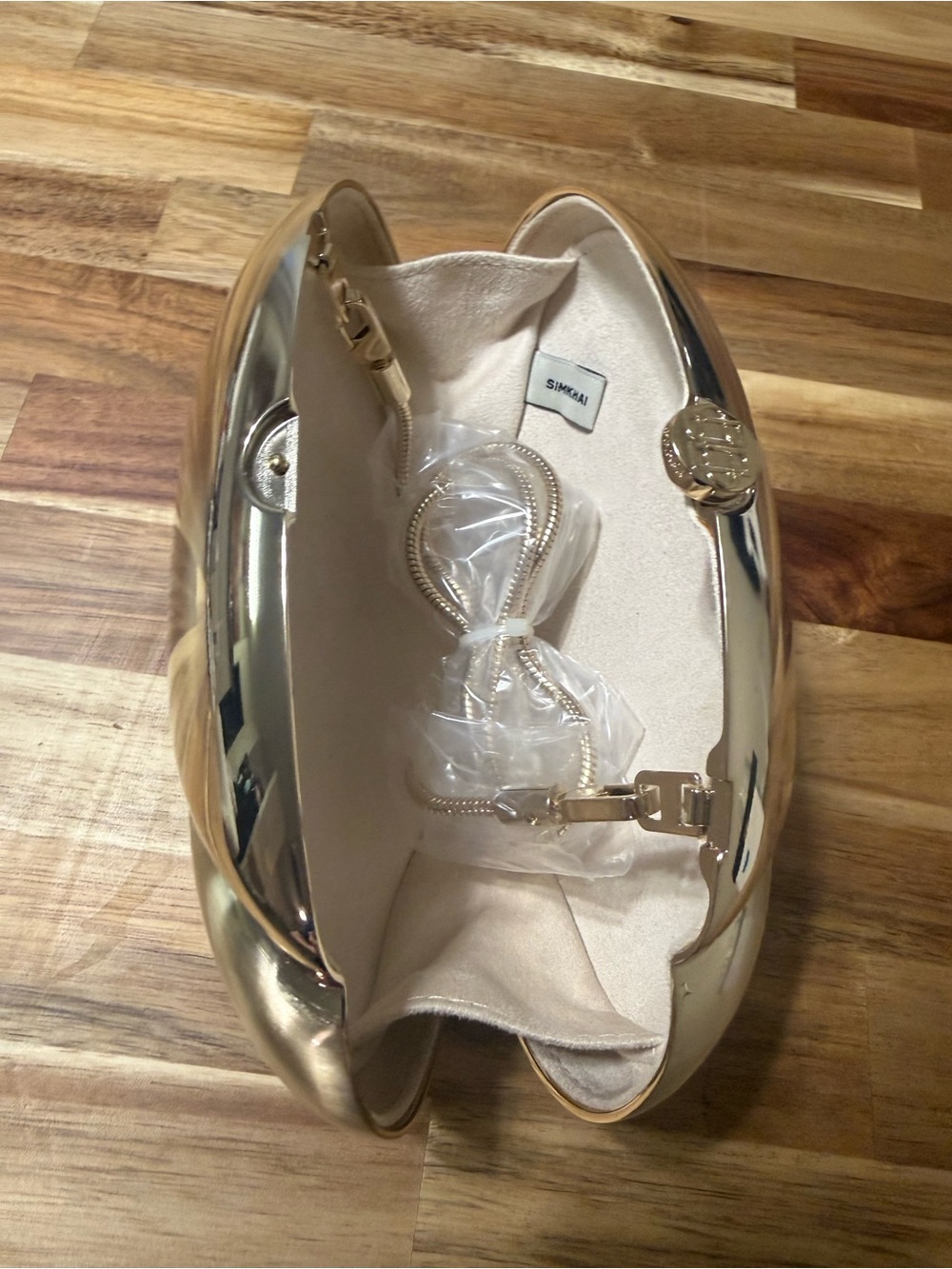 Simkhai Ameera Clutch Gold Structural Statement Round Oval Clutch Bag - Picture 8 of 10